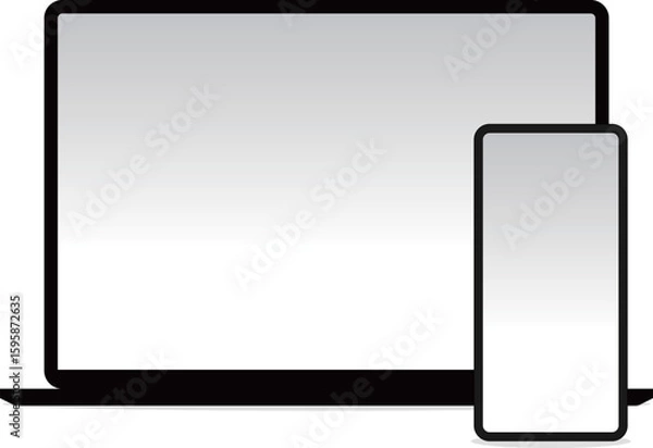 Fototapeta Laptop and smartphone standing side by side on white background