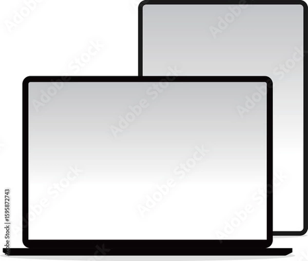 Fototapeta Laptop and tablet standing side by side on white background