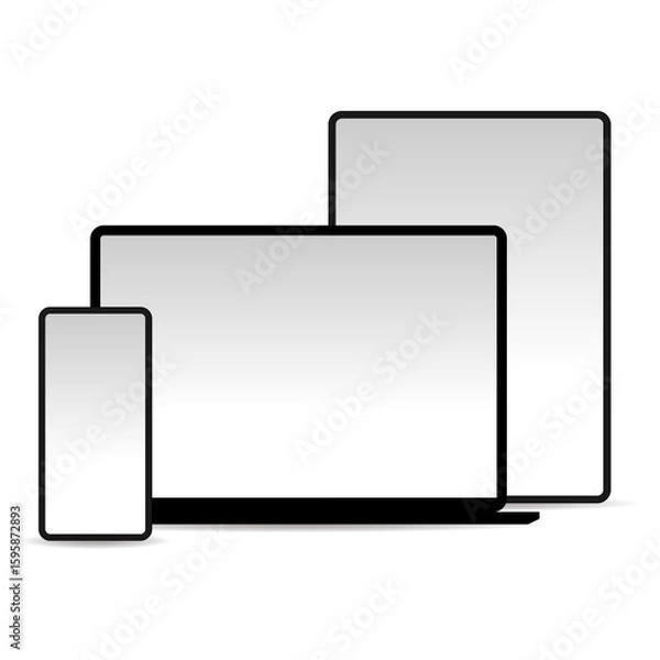 Fototapeta Device trio: smartphone, tablet, and laptop mockup on white background (JPEG version)