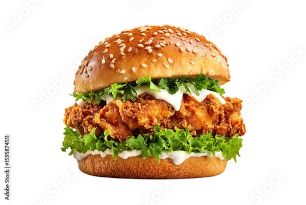 Obraz Crispy chicken burger isolated on transparent background