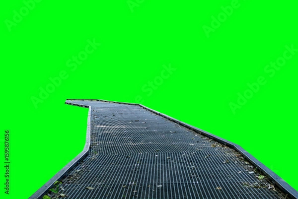 Obraz Abstract grated steel walkway photographed against a chroma key green background, Ideas for compositing , motion graphics, architectural design mockups etc., 