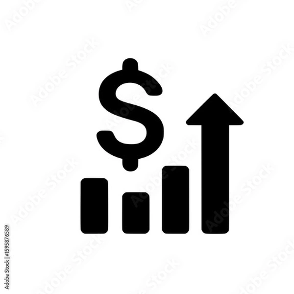 Fototapeta Dollar sign with upward arrow over bar chart, representing financial growth, profit, or business success.