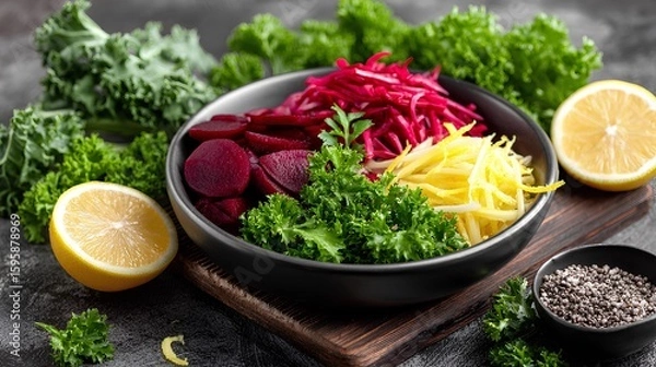 Fototapeta Detox Salad Bowl with Beets and Lemon