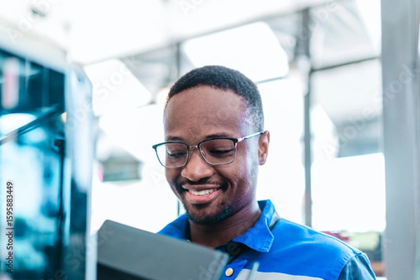 Fototapeta Engineer Inspecting 3D Printed Part