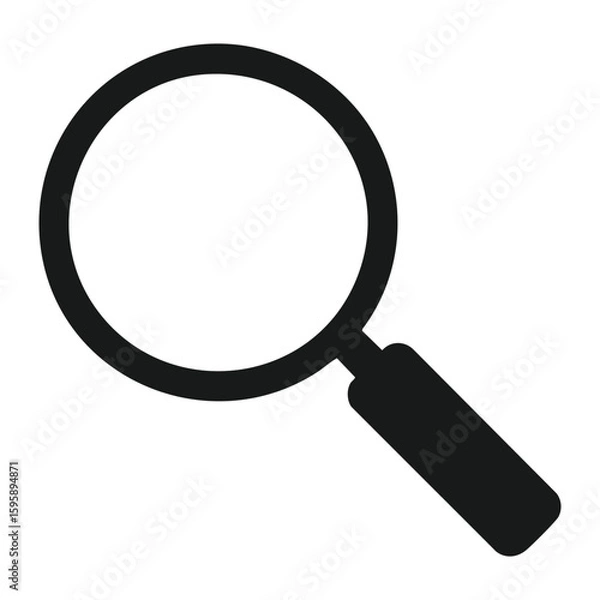 Fototapeta Black magnifying glass icon isolated on white background, symbol for search, zoom, inspection, and exploration in digital or physical contexts