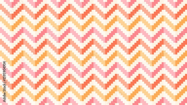 Fototapeta Seamless geometric pattern forming wavy stripes with pink and orange zigzags