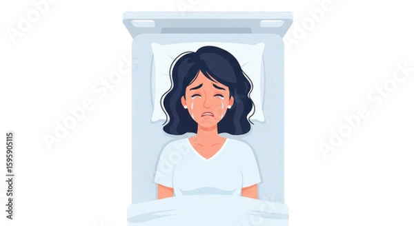 Fototapeta Detailed illustration related to woman crying in bed sadness, including elements like Vector, Emotional, Vulnerable, Fragile.