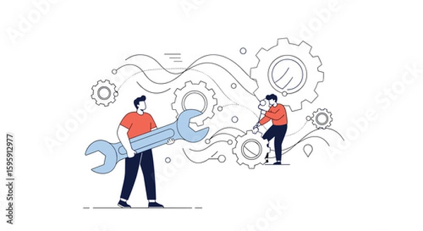 Fototapeta Expert technicians implementing advanced solutions for complex mechanical engineering challenges with precision and skill