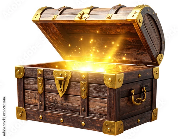 Obraz Glowing Antique Treasure Chest Open with Light – High-Quality Transparent PNG