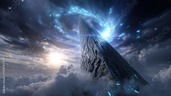 Obraz Glowing Pyramid Above Cloudscape at Sunset