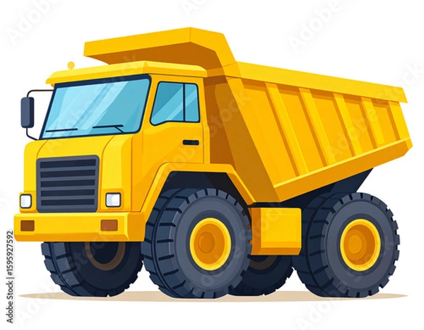 Fototapeta Yellow Heavy-Duty Mining Dump Truck Flat Icon Vector Isolated on White Background PNG  