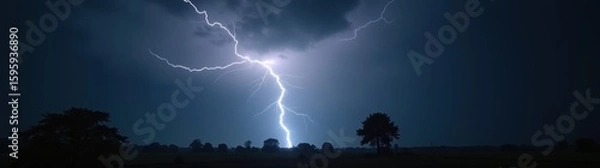 Obraz Lightning strikes through the sky over a field
