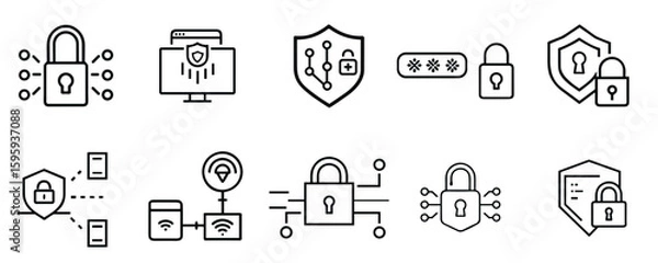 Obraz Cybersecurity icon set for blogs, websites, clipart, data protection, IT security, awareness, education, presentations, infographics