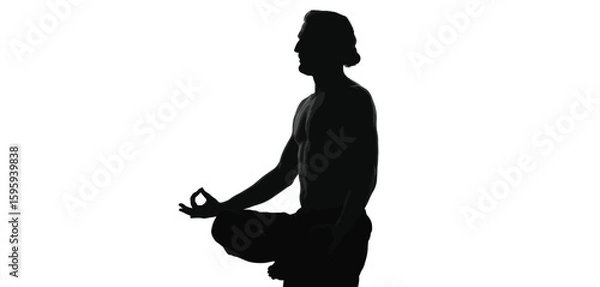 Fototapeta Silhouette of a person meditating in a yoga pose against a white background