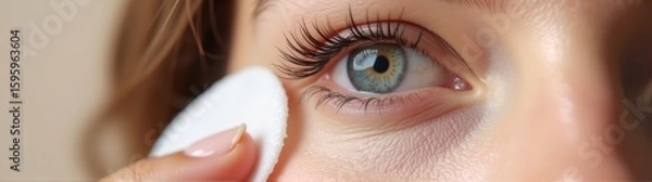 Obraz Someone is using a cotton pad to clean their eyes