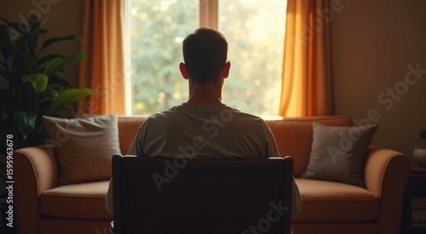 Obraz Man sitting in front of a window in a living room