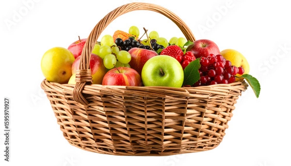Fototapeta Fruit basket isolated on transparent background.