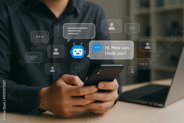 Fototapeta AI Chatbot Assisting Customer Support Through Mobile Messaging Platform