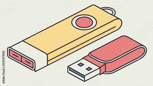 Obraz Two Stylized USB Flash Drives in Isometric Perspective.