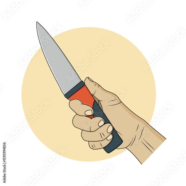 Obraz Hand holding kitchen knife. Vector design