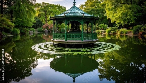 Fototapeta Emerald Mosaic Carousel Spins in a Silent Pond Reflection
