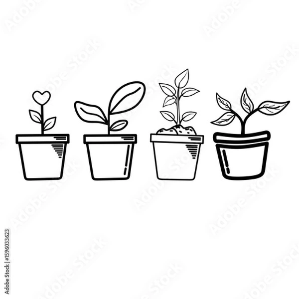 Fototapeta Pot plant outline icon with linear style . Plant in pot simple line vector icon for mobile concept and web design. Single potter plan.