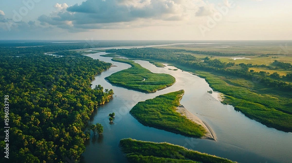 Fototapeta aerial view of river