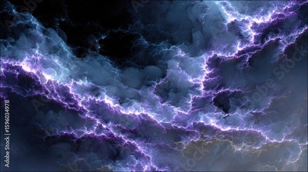 Fototapeta Abstract Cosmic Nebula With Glowing Purple Lightning