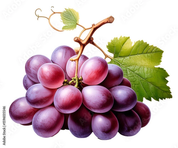 Obraz Watercolor illustration of purple grapes on a transparent background, perfect for food design, packaging, and digital projects.