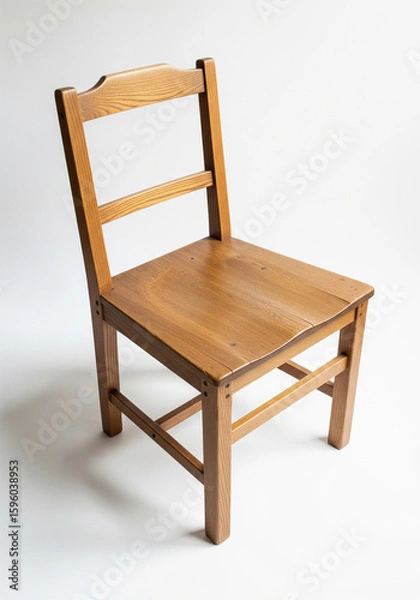 Fototapeta Minimalist Wooden Chair with Backrest in Scandinavian Style Isolated on White Background