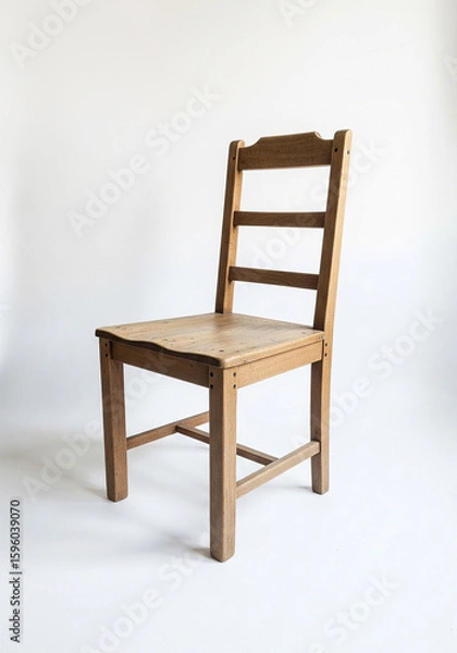 Fototapeta Minimalist Wooden Chair with Backrest in Scandinavian Style Isolated on White Background