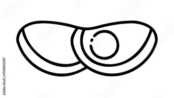 Obraz Clean outline of a halved avocado showing pit cavity, balanced line thickness, isolated on white.

