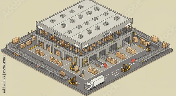 Fototapeta Isometric Warehouse Facility: Efficient Goods Handling and Logistics.