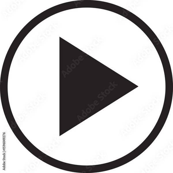 Obraz Black play button icon inside a circle isolated on transparent background