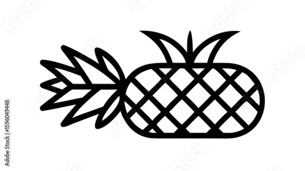 Obraz Minimal outline of tropical pineapple with spiky crown, simplified geometric leaves, white background.


