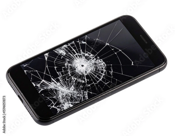 Obraz  Smartphone with Broken Screen  Close-Up Isolated on White Background PNG