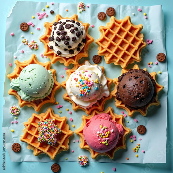Fototapeta Appetizing Waffle Sandwiches With Creamy Fillings And Candy









Analysis

