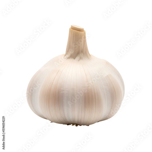 Fototapeta A single white garlic bulb with a light brown stem isolated on transparent background