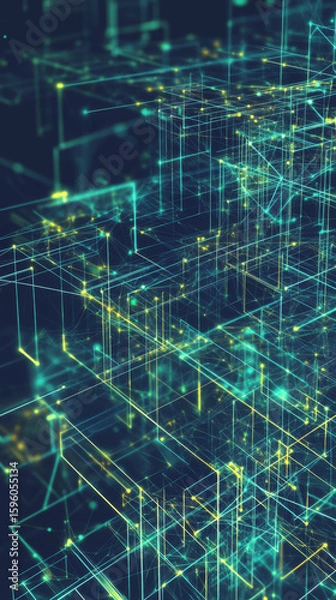 Fototapeta Abstract digital background with interconnected lines and glowing nodes