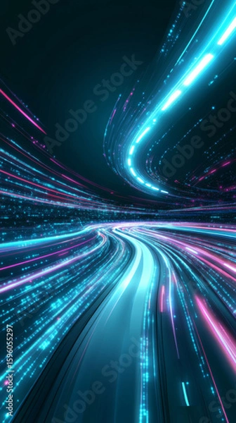 Fototapeta Abstract light rays in blue and purple hues create dynamic flow background