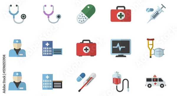 Fototapeta Medical icon set with symbols for web mobile and digital applications in a modern flat vector style