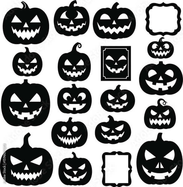 Fototapeta Halloween pumpkin silhouettes vector set for carving template and decoration design