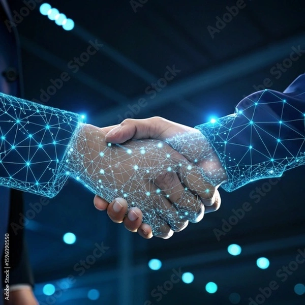 Fototapeta 
a handshake with glowing lines and dots