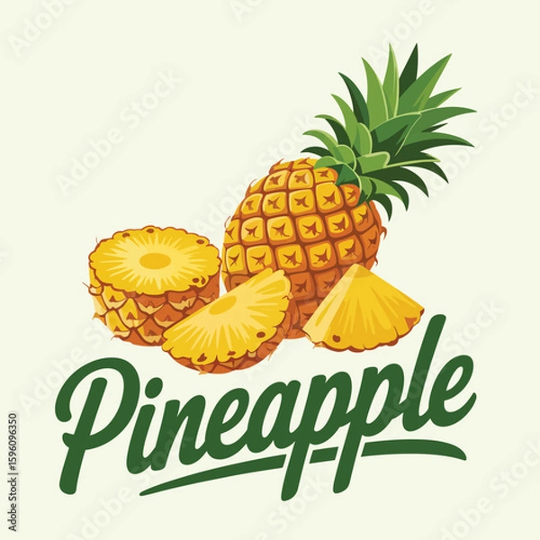 Fototapeta Fresh pineapple fruit display with slices and text