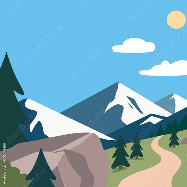 Fototapeta Beautiful natural scenery in a flat illustration vector version that is suitable for use in visual purposes.