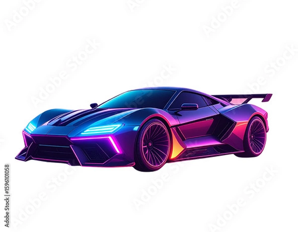 Fototapeta Futuristic Synthwave Car with Neon Lights and LED Light 