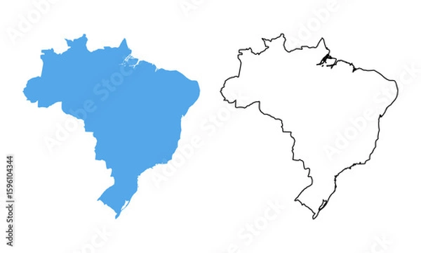 Fototapeta Brazil Country Map. Blue silhouette and outline isolated on white background	