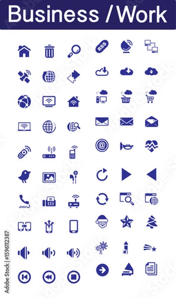 Fototapeta Business work icon collection in blue colour vector