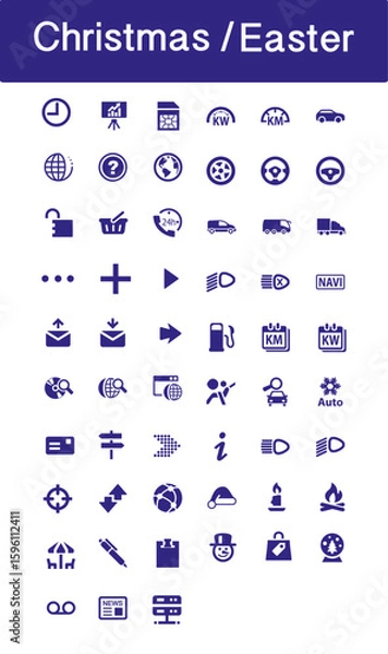 Fototapeta Chrismas Easter icon collection in blue colour vector