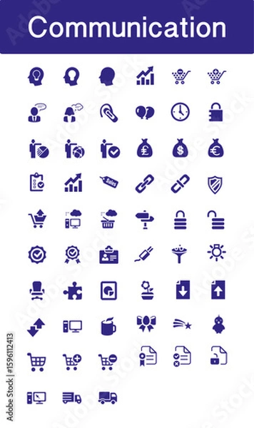 Obraz Communication icon collection in blue colour vector